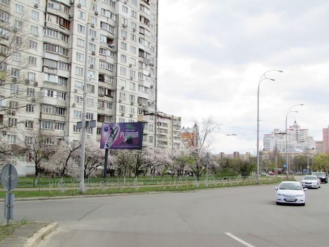 Білборд, бігборд (борд)  Київ,  Героїв Дніпра вул. - Зої Гайдай вул., 12/10 (оптика Fielmann, Приватбанк, Еко-маркет, Укрсиббанк), в напрямку станції метро Мінська