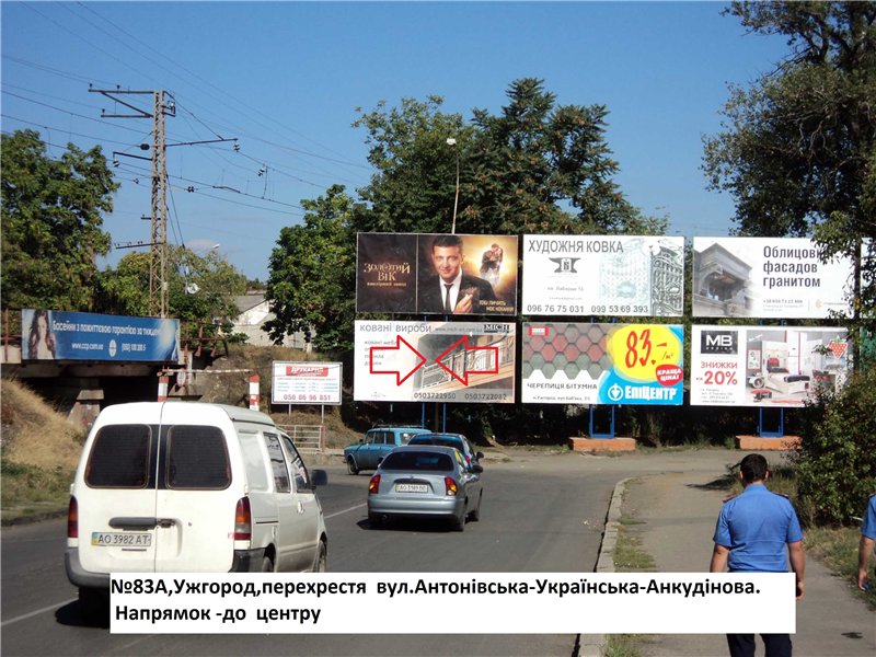 Билборд Ужгород,  вул.Українська-вул.Анкудінова (залізничний міст), напрям-вул.Руська