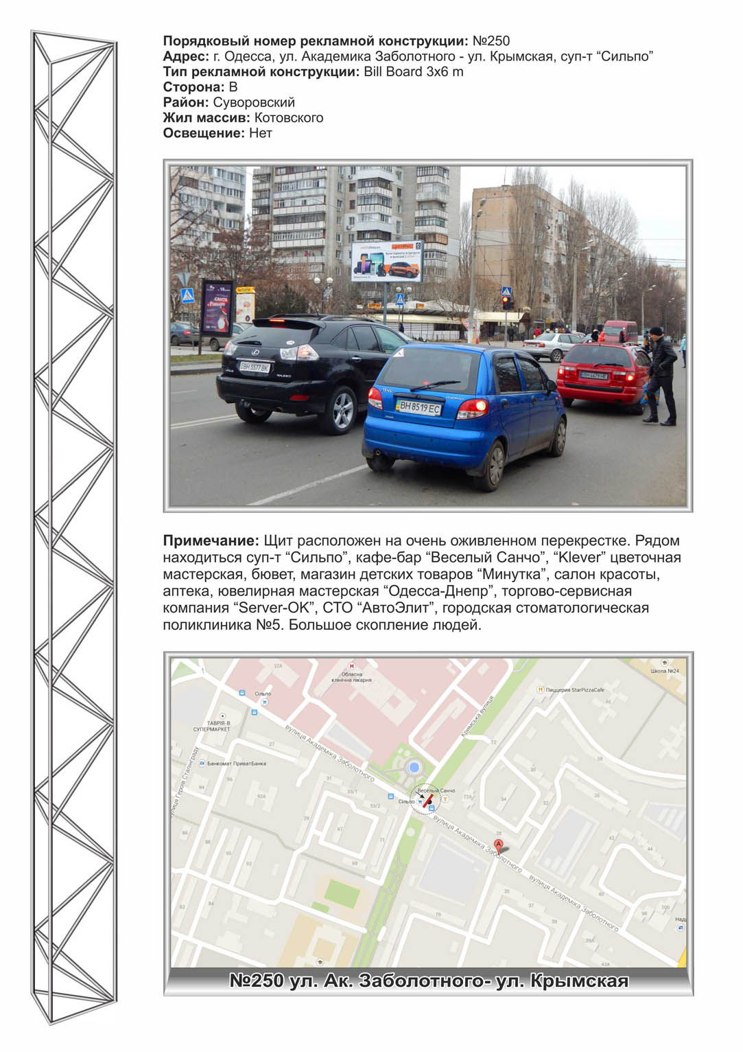 Билборд Одесса,  №250 ул. Заболотного -ул. Крымская, бювет