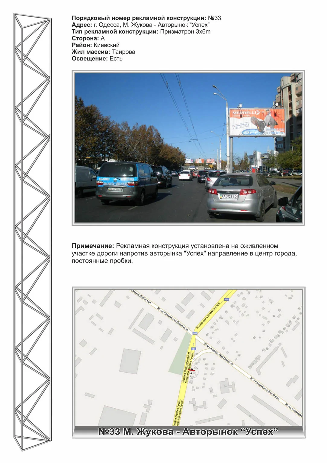 Призма A в Одессе, 3х6 №33 ул.М.Жукова / ул.25 Чап Дивизии Авто рынок Успех  , Сити центр - 28127 | Billboards.com.ua