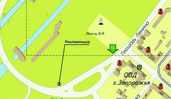 Ситилайт A в Запорожье, 1.8x1.2  пл. Ленина / въезд на ДнепроГЭС с левого берега схема