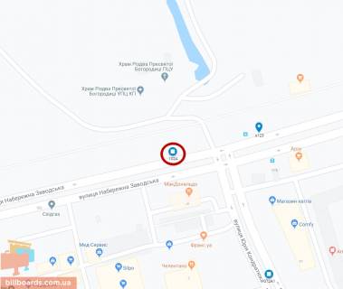 Билборд A в Днепр (Днепропетровск), 6х3  вул. Набережна Заводська - вул. Комунарівська, МАКДОНАЛДС, ТЦ КОМФІі, СІЛЬПО, к-т Комунар, БІЛЛА, з центру схема