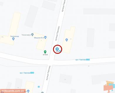 Білборд, Бігборд (Борд)  A у Дніпро (Дніпропетровськ), 6х3  вул. Павлова - вул Ак. Белюбського (Краснозаводська), біля світлофору, рух до набережної Заводської схема