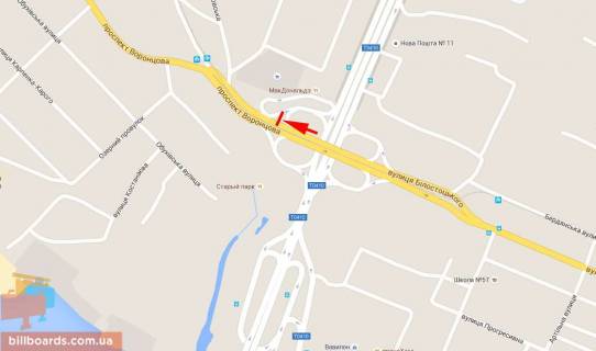 Білборд, Бігборд (Борд)  A у Дніпро (Дніпропетровськ), 6х3  просп. Мануйлівський (Воронцова) заїзд на просп. Слобожанський (Правда) Синя АЗС схема