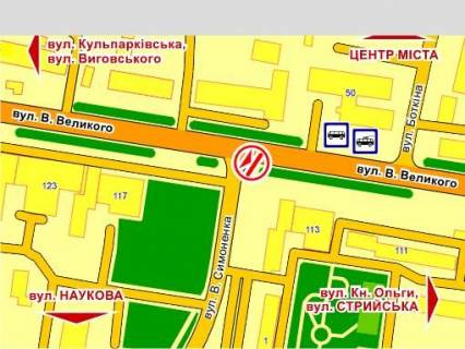 Видеоборд A в Львове вул. В. Великого – Симоненко, розмір 2,3 х 3,2 м, екран - 563591 схема
