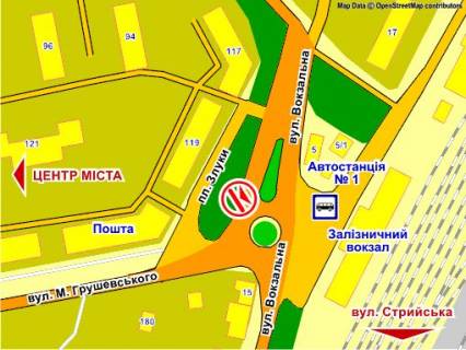 Білборд, Бігборд (Борд)  A у Дрогобичі пр. Злуки – вул. Грушевського (Вокзал) схема