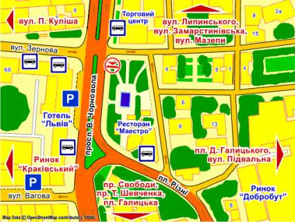 Билборд B в Львове пр. Чорновола, 2 (навпроти готелю "Львів"), місце 4 схема