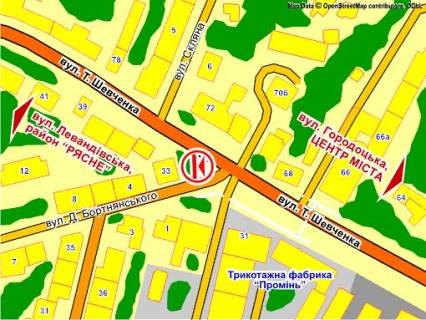 Беклайт B у Львові пер. вул. Шевченка – Бортнянського, розмір 2,3 х 3,2 м скролл схема