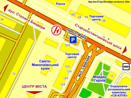 Білборд, Бігборд (Борд)  B у Хмельницькому  пр. Миру, 72  схема