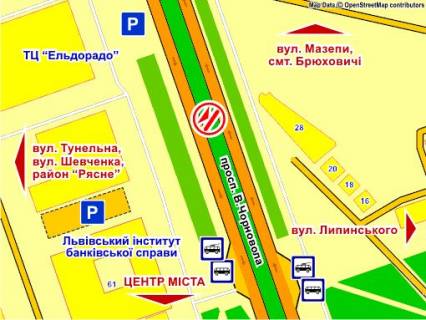 Призма Р/П в Львове пр. Чорновола (Універсам), в центр, призма 1 - 439152 схема