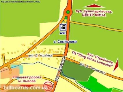 Билборд B в Львове с. Сокільники, вул. Г. Сковороди місце 2 схема