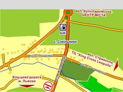 Билборд B в Львове с. Сокільники, вул. Г. Сковороди місце 2 схема