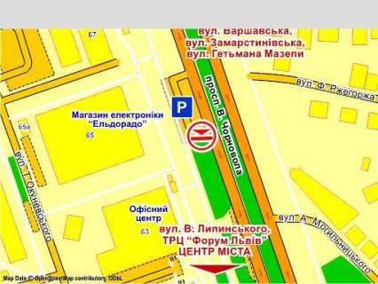 Видеоборд A в Львове пр. Чорновола, 65  (біля Єльдорадо ), розмір 2,3 х 3,2 м екран - 563553 схема
