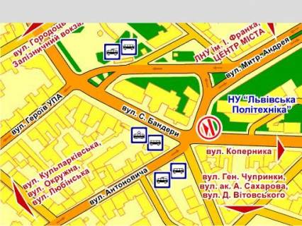 Видеоборд A в Львове вул. Антоновича – Бандери – Невського, розмір 2,3 х 3,2 м екран - 563428 схема