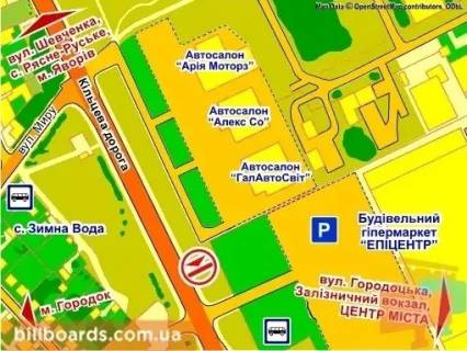 Білборд, Бігборд (Борд)  B у Львові вул. Городоцька, 302 (біля ТЦ "Епіцентр", Автосалон  "Nissan"), місце 1 схема