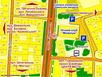 Ситилайт A в Львове пр. Чорновола (нічний клуб "Міленіум"), місце 2 схема