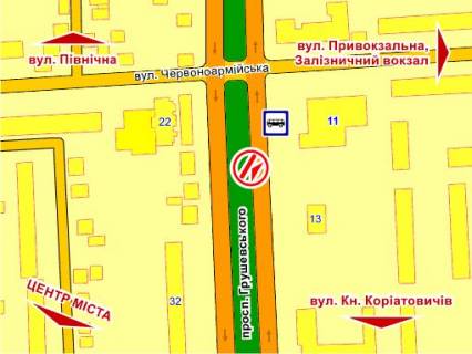 Билборд B в Львове пр. Грушевського (навпроти будинку №11) схема