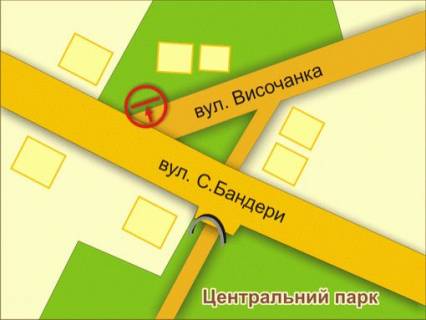 Билборд A в Львове вул. Височанка – Бандери схема