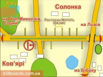 Билборд B в Львове с. Солонка (напрямок до Чопа), місце 8 схема