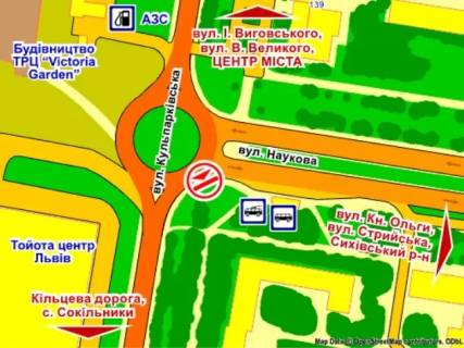 Билборд A в Львове вул. Кульпарківська – В. Великого, справа, розмір 2,3 х 3,2 м скрол схема