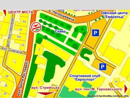 Видеоборд B в Львове пл. Петрушевича – вул. Руставеллі, розмір 2,3 х 3,2 м екран - 563451 схема