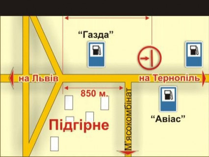 Билборд B в трасах Львова с. Підгірне (напрямок до Тернополя, Івано-Франківська), 5х12 м схема