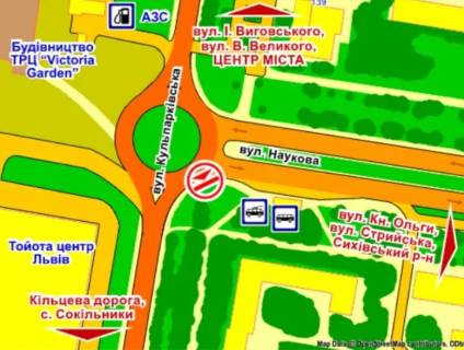 Билборд A в Львове вул. Кульпарківська – Наукова, зліва, розмір 2,3 х 3,2 м скрол схема