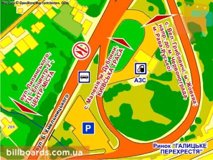 Билборд B в Львове вул. Хмельницького (за мостом) схема