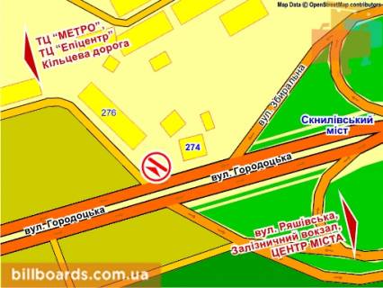 Билборд B в Львове вул. Городоцька, 274 схема
