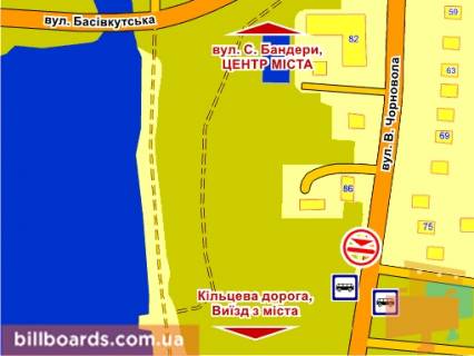 Билборд A в Ровно вул. В. Чорновола (в районі Плавбасейну) схема
