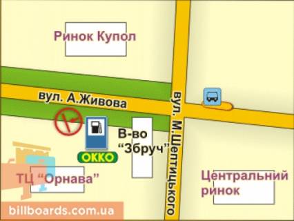 Білборд, Бігборд (Борд)  B у Тернополі вул. Живова (біля АЗС), 3x4 м схема