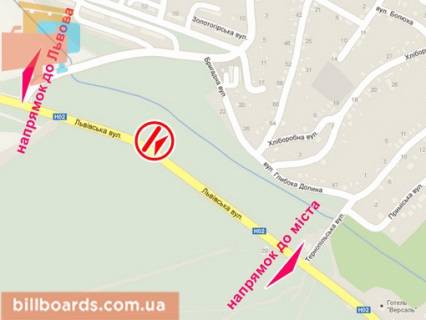 Білборд, Бігборд (Борд)  A у Тернополі вул. Львівська (напрямок до Львова) схема