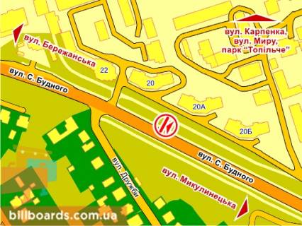 Билборд A в Тернополе вул. С. Будного (біля буд. 20А) схема