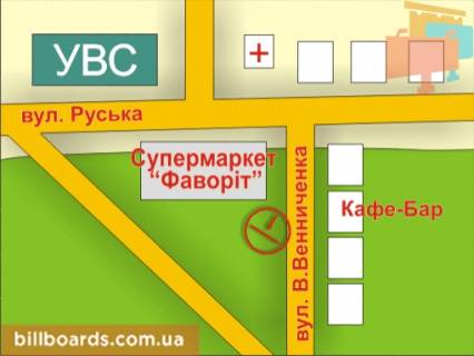 Билборд A в Черновцах вул. Руська – Винниченка схема