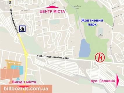 Билборд A в Черновцах вул. Південнокільцева (біля озера) схема