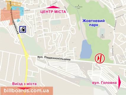 Билборд B в Черновцах вул. Південнокільцева (біля озера) схема