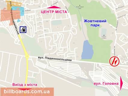 Билборд A в Черновцах вул. Південнокільцева – Воробкевича схема