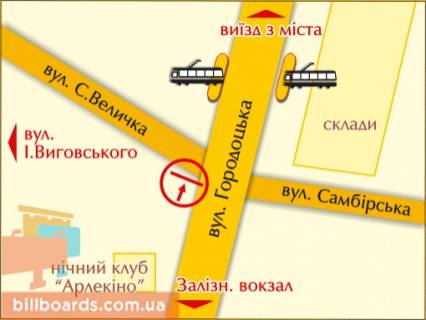 Билборд B в Львове вул. Городоцька – Величка схема