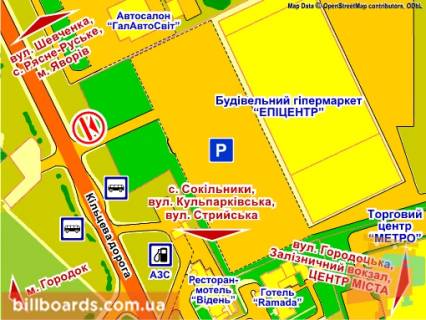Білборд, Бігборд (Борд)  A у Львові вул. Городоцька, 302 (заїзд на ТЦ "Епіцентр", с. Зимна Вода), місце 8 схема