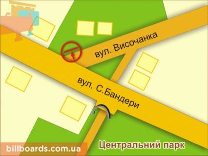 Билборд A в Львове вул. Височанка – Бандери схема