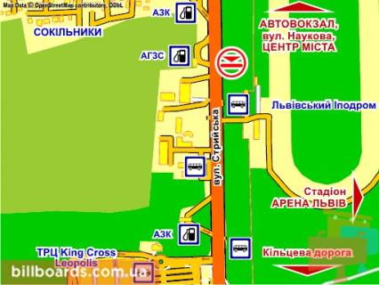 Билборд B в Львове вул. Стрийська, 179 ( біля іподрому) схема
