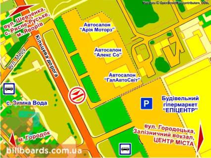 Билборд B в трасах Львова вул. Городоцька, 302 (біля ТЦ "Епіцентр",  Автосалон "Volkswagen", місце 2 схема