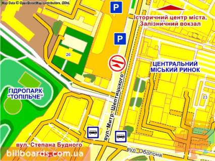 Билборд B в Тернополе вул. Шептицького (біля ринку), схема