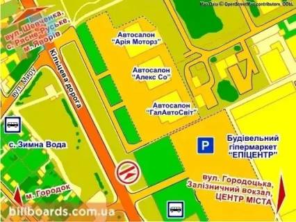 Білборд, Бігборд (Борд)  A у Львові вул. Городоцька, 302 (біля ТЦ "Епіцентр", Автосалон  "Nissan"), місце 1 схема