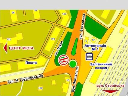 Білборд, Бігборд (Борд)  B у Дрогобичі пр. Злуки – вул. Грушевського (Вокзал) схема