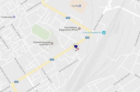 Билборд B в Кременчуге, 3 х 6  вул. Старшого лейтенанта Кагала (колишня вул. Першотравнева), 46, перехр. з вул. Театральною, біля клініки «Європейська медицина», р-н автовокзалу і з/д вокзалу схема