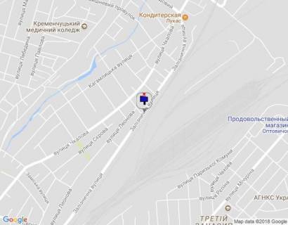 Білборд, Бігборд (Борд)  A у Кременчуці  ул. Железнодорожная, 49, район Кондитерской фабрики «Лукас», направлене в центр схема