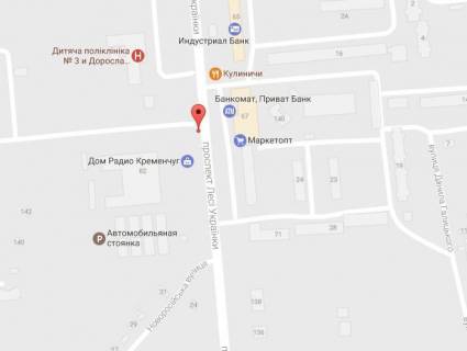 Билборд A в Кременчуге, 3 х 6  просп. Л.Українки, перехр. з вул. Керченською, навпроти супермаркету «МаркетОпт», зупинка «Керченська» схема