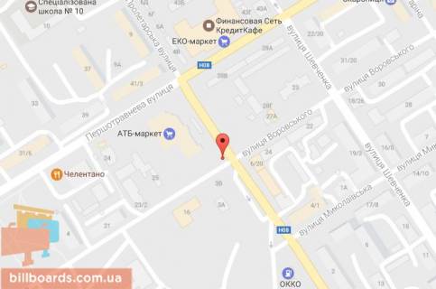 Призма B в Кременчуге ул. Небесной Сотни(ул.Пролетарская) 3а, перекр. с ул. Театральной (ул.Воровского), возле супермаркетов «АТБ», «Эльдорадо», «Billa», «ЭКОмаркет» и Центрального рынка - 87175 схема