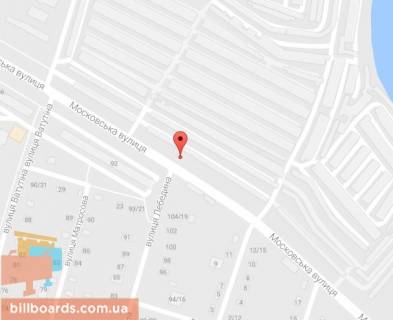 Білборд, Бігборд (Борд)  A у Кременчуці ул. В.Пугачева (ул. Московская), перекрёсток с ул. Лебединой (ул. Кирова), район Оптового продуктового рынка, поворот к Строительному рынку схема